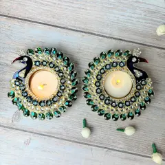 Peacock Tealight Candle Holder Festival of Light Decorative T-light Holder for Diwali Christmas Hanukkah Thanksgiving Gift Moti Candle Holder for Centerpiece Dining Table Home Decor