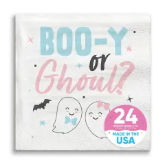 Big Dot of Happiness Boo-y or Ghoul Party Napkins, Halloween Gender Reveal Party Decor, White 3-Ply Paper Beverage Napkins - 24 Count