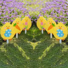 Set of 6 15"H Easter Wooden Chick Pick/Yard Stake