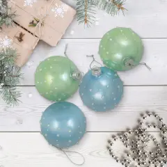 Northlight Shiny Glass Ball Christmas Ornaments with Pearl Drops - 3" (80mm) - Blue and Green- 4ct