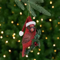 Northlight 3.5" Red Cardinal Bird Wearing Santa Hat Christmas Ornament
