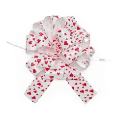 5 1/2 '' Patterned Poly Pull String Bows Hearts Width 1 1/4"