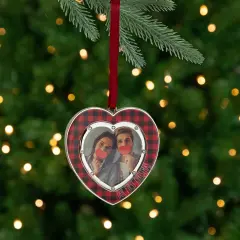 Northlight Buffalo Plaid Heart Shaped Picture Frame Christmas Ornament - 3" - Silver Finish Red