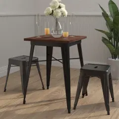 Merrick Lane Ardennes 23.5 Steel Indoor Contemporary Table With Square Rustic Wood Top Black