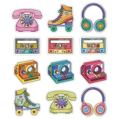 Happily Ever Elementary Retro Remix 36-Piece Groovy Bulletin Board Decorations, Vintage Headphone, Retro Cassette Tapes, Camera, Telephone, Roller Skates 70s, 80s, 90s Party and Classroom Decor