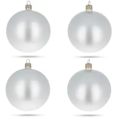 Set of 4 Matte White Glass Ball Christmas Ornaments 4 Inches