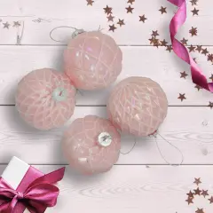Northlight Glittered Geometric Iridescent Glass Ball Christmas Ornaments - 3" (80mm) - Pink- 4ct