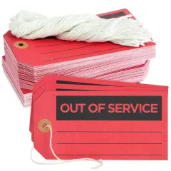 100 Pack Red Out of Service Tags with String, Bulk Set Maintenance Equipment Repair Signs for Small Business Supplies (5.75 x 3 In)