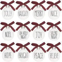 Set of 12 Christmas Ball Ornaments Shatterproof White Bulbs with Buffalo Plaid Bows Farmhouse Christmas Tree Decor Decorative Christmas Tree Hanging Ornaments