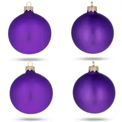 Set of 4 Matte Purple Glass Ball Christmas Ornaments 4 Inches