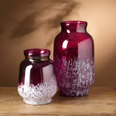 Decorative Ruby Lustre With Splutter Glass Vase-8" Inch Height
