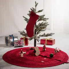 Set of 2 Knitted Polyester Christmas Decoration(Stocking & Tree Skirt) Stocking&Tree Skirt