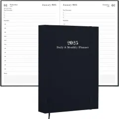 2025 Daily & Monthly Planner - 2025 Daily Planner One Page Per Day from January 2025 to December 2025, Hourly Appointment Book Perfect Organizer Daily Life, Fabric Cover, 5.8'' x 8.3'', Black
