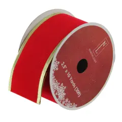 Northlight Pack of 12 Solid Bright Red Gold Wired Christmas Craft Ribbon Spools - 2.5" x 120 Yards
