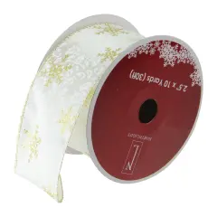 Northlight Pack of 12 White and Sparkling Gold Snowflakes Wired Christmas Craft Ribbon 2.5" x 120 Yards
