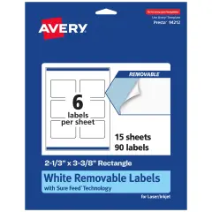 Avery Matte White Removable Rectangle Labels with Sure Feed Technology, Print-to-the-Edge, 2-1/3" x 3-3/8"