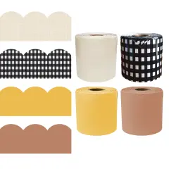 Carson Dellosa 260Ft Honey Bee Fall Bulletin Board Borders, 4Pack Scalloped Brown, Yellow, Linen, Gingham Bulletin Board Border for Bulletin Board, Modern Farmhouse D&eacute;cor, Fall D&eacute;cor, Classroom D&eacute;cor