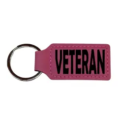 Keychain - Rectangle - Veteran - Leather Pink/Black