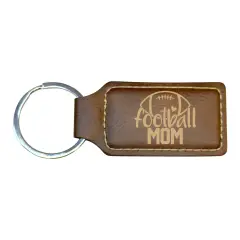 Keychain - Rectangle - Football Mom - Leather Rustic/Gold
