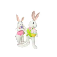 15.25" Set of 2 Styrofoam Standing Bunnies with Cupcake - White and Pastel Spring Decorations- Easter Home Decor (MT26006)