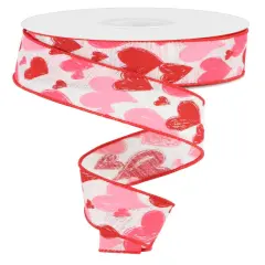 1.5" Valentine Heart Ribbon Roll &ndash; Pink Red Wired Edge (RGC199527)
