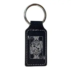 Keychain - Rectangle - Queen of Hearts - Leather Black/Silver
