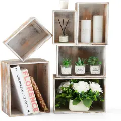 Set of 6 Farmhouse Wooden Crate Antique Wood Crates for Pantry Decor Organizer Storage Rustic Wooden Crates for Display Decorative Solid Wooden Storage Box for Book Storage Organizing