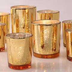 12pcs Gold Mercury Glass Votive Candle Holders &ndash; Large Speckled Tealight Set for Weddings, Parties, Centerpieces & Home D&eacute;cor
