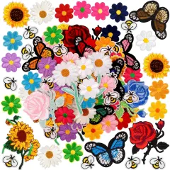 72 Pcs Embroidered Iron On Patches for Clothing, Butterfly Flower Iron On Patches Set, Bee Rose Daisy Embroidered Patches, Applique Patches for Clothes, Jackets, Jeans, Backpacks