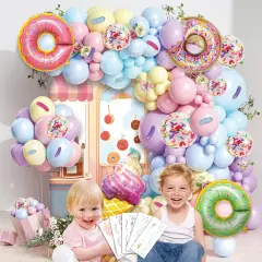 520PCS Pastel Donut Balloon Arch Garland Kit, with Pastel Rainbow Balloon,Ice Cream Foil Balloons Pastel Tattoo for Sweet One Donut Grow Up First Birthday Party Baby Shower Decor