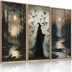 Vintage Witch in Dark Forest