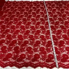 1 Yard Luxurious Corded Bridal Lace Fabric Embroidered on 100% Polyester Net Mesh 49" Width Red