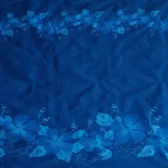 1 Yard Hibiscus Double Border Polyester Fabric, 60 Inches Width, Durable Tropical Print Materia Blue