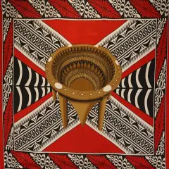 Kingdom of Tonga Kava Bowl All Around Border Crossing pattern Polyester Sarong 72" L x 45" W Red
