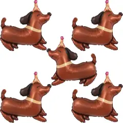 5Pcs Dog Birthday Balloons Dachshund Shaped Puppy Dogs Foil Mylar Balloons