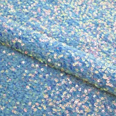 1 Yard 36" x 56" Sanibel Seashell Stretch Velvet Sequin Fabric Blue/lrid