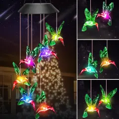 Winzwon Birthday Gifts for Women Mom Grandma, Solar Hummingbird Wind Chimes for Outside Solar Lights Outdoor Decor Hanging Mobile Garden Yard Patio
