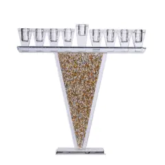 Crystal Menorah with Gold and Silver Inner Stones By Kinor Decor