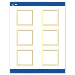 Avery Printable Square Labels, Gold Multi-Lined Border, 3" x 3", Matte White Square Labels, Permanent, Laser/Inkjet, 60ct, Great for Product Labels