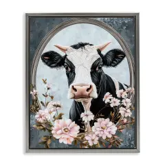 Stupell Industries Flower Horned Cow Portrait Floating Frame, design by Petal Prints Design