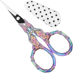 Small Rainbow Art Scissors with Beautiful Decos - Comfortable Handles and Sharp Tips for Crochet, Embroidery, and Sewing - Includes Protective Cover