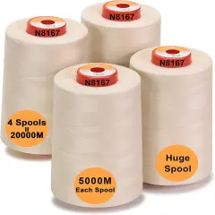 30 Options - 4 Large Cones of 5500Y (5000M) Each All Purpose Spun Polyester Thread 40S/2 (Tex27) for Serger, Overlock, Quilting, Piecing and Sewing - Cream