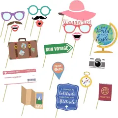 18PCS Travel Photo Booth Props Let The Adventure Begin Selfie Props Bon Voyage Retirement Farewell Party World Awaits Birthday Baby Shower Decorations Supplies
