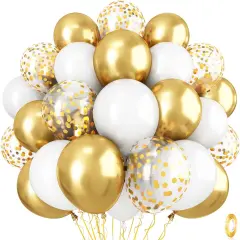 Metallic Gold Balloons Set, Pack of 35 12 Inch White Gold Confetti Latex Balloon, Gold and White Birthday Party Balloons