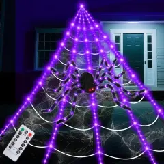 15.8Ft Giant Spider Web Halloween Decorations with 250 LED Lights