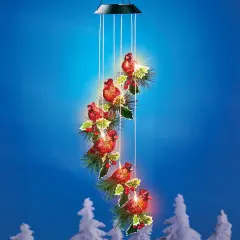 Collections Etc Solar Hanging Cardinals Outdoor Garden Mobile Wind Sculpture