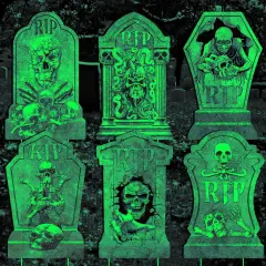 6Pcs Luminous Rip Halloween Gravestones With 13.7'' Stake Large Graveyard