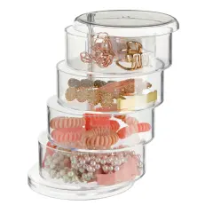 4 Tier Stackable Hair Accessories Organizer for Hair Ties, Bows, Clips, Scrunchies, Clear 360&deg; Holder (4.5 x 6.9 In)