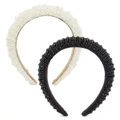 Padded Pearl Headbands for Women, Crystal Rhinestone Designs (2 Pack) Multicolor