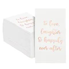 100 Pack Wedding Napkins with Gold Foil Lettering, To Love, Laughter and Happily Ever After (White, 4 x 8 In) Multicolor